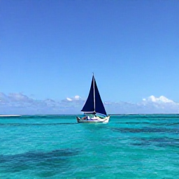 Caribbean Holidays, Caribbean Island Hopping, A small sailing boat cruising between bright Caribbean islands under a clear blue sky