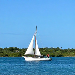 Caribbean Holidays, Caribbean Island Hopping, A traditional Caribbean sailing boat travelling between sunny green islands, with calm blue water and a clear January sky