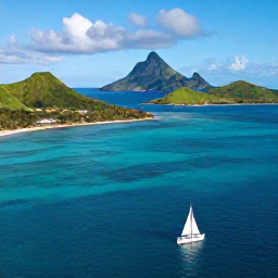 Caribbean Holidays, Caribbean Island Hopping, Aerial view of Saint Vincent and the Grenadines with turquoise sea, green volcanic islands and a sailing boat in bright February sunshine