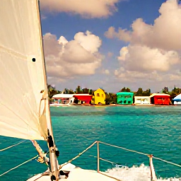 Caribbean Holidays, Caribbean Island Hopping, Colourful Caribbean islands seen from a sailing boat in warm June sunshine, with turquoise water and gentle waves