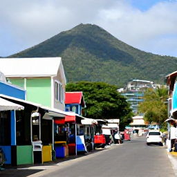 Caribbean Holidays, Caribbean Island Hopping, Colourful waterfront street in Kingstown, Saint Vincent, with local shops, market stalls and green hills in the background