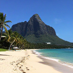 Caribbean Holidays, Caribbean Island Hopping, Quiet sandy beach on Nevis with palm trees, clear turquoise water and Mount Nevis rising behind it