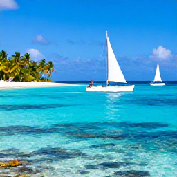 Caribbean Holidays, Caribbean Island Hopping, Traditional sailing yacht cruising through clear blue water between the Grenadine islands, with palm-fringed beaches and bright coral reefs