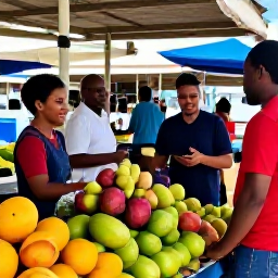 Caribbean Holidays, Caribbean Island Hopping, Travellers exploring a Caribbean market with colourful stalls, tropical fruit and smiling local vendors