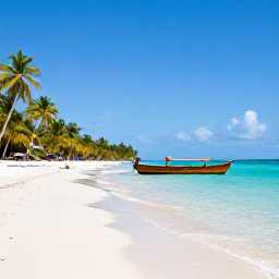 Caribbean Holidays, Caribbean Island Hopping, Tropical beach on Bequia with wooden boats, palm trees and calm clear Caribbean water