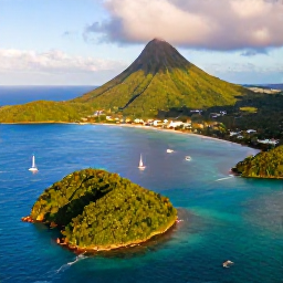 Caribbean Holidays, Caribbean January Escape, Aerial view of Saint Vincent and the Grenadines with lush green islands, turquoise sea and sailing boats in warm January sunshine