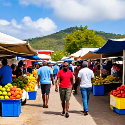 Caribbean Holidays, Caribbean January Escape, Visitors walking through Kingstown market in Saint Vincent, colourful stalls, tropical fruit and friendly local atmosphere