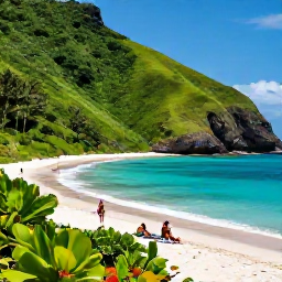Caribbean Holidays, Caribbean January, Travellers enjoying a relaxed eco-friendly Caribbean nature holiday, with a small beach, green hills and clear blue sea