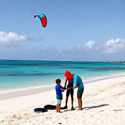 Caribbean Holidays, Caribbean Kiteboarding, Friendly kiteboarding instructor helping a beginner prepare equipment on a quiet tropical Caribbean beach