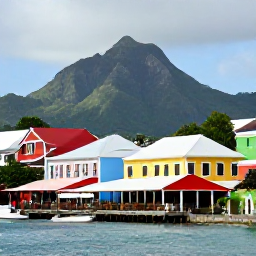 Caribbean Holidays, Caribbean March Holidays, A couple exploring a colourful Caribbean harbour town with colonial buildings, local caf&eacute;s and mountains in the background