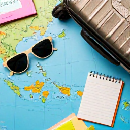 Caribbean Holidays, Caribbean Multi-Centre, A bright Caribbean map beside a suitcase, sunglasses and travel notes, warm tropical colours