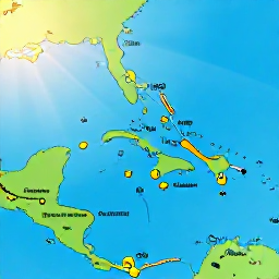Caribbean Holidays, Caribbean Multi-Centre, A bright Caribbean map showing Saint Kitts and Nevis alongside neighbouring islands, with warm April sunshine and travel route markings