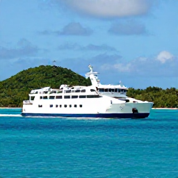 Caribbean Holidays, Caribbean Multi-Centre, A modern passenger ferry travelling across calm turquoise Caribbean water between green tropical islands