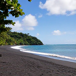 Caribbean Holidays, Caribbean Multi-Centre, Black sand beach and tropical rainforest on Saint Vincent with a distant view of the Caribbean Sea