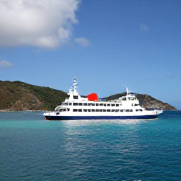 Caribbean Holidays, Caribbean Multi-Centre, Colourful Caribbean ferry or small boat travelling between Saint Vincent and the Grenadine islands in clear blue water