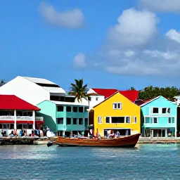 Caribbean Holidays, Caribbean Multi-Centre, Colourful Caribbean harbour with wooden fishing boats, colonial buildings, palm trees and travellers exploring the waterfront