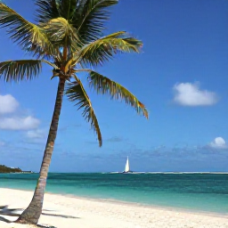 Caribbean Holidays, Caribbean Multi-Centre, Relaxed Caribbean beach with palm trees, clear turquoise water and a small sailing boat near the shore