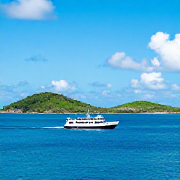 Caribbean Holidays, Caribbean Multi-Centre, Traditional Caribbean ferry travelling between green tropical islands beneath a bright blue sky