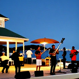 Caribbean Holidays, Caribbean Music Heritage, Visitors enjoying an authentic evening of Caribbean live music in an open-air courtyard beside a historic waterfront