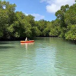 Caribbean Holidays, Caribbean Nature Holidays, A calm Caribbean mangrove lagoon with kayaks, tropical trees, wading birds and clear shallow water