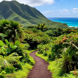 Caribbean Holidays, Caribbean Nature Holidays, A Caribbean hiking trail winding through tropical forest towards green volcanic mountains and a bright blue sea