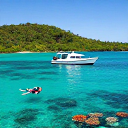 Caribbean Holidays, Caribbean Nature Holidays, Small boat gliding across clear turquoise water beside a green Caribbean coastline, with snorkellers viewing colourful coral below