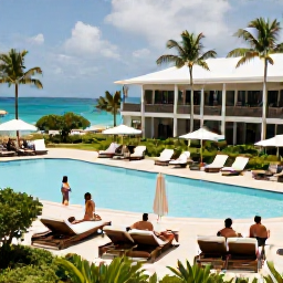 Caribbean Holidays, Caribbean October Holidays, A stylish all-inclusive Caribbean resort with a large pool, sun loungers, tropical gardens and guests enjoying a relaxed October afternoon