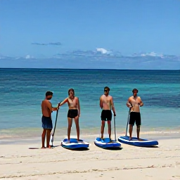 Caribbean Holidays, Caribbean Paddleboarding, Friendly paddleboarding lesson on a sandy Caribbean beach, with an instructor helping a couple prepare boards beside calm blue water
