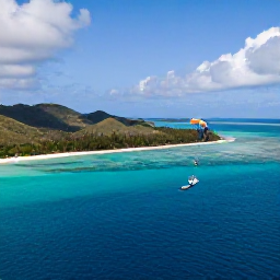 Caribbean Holidays, Caribbean Parasailing, High panoramic view from a parasail over a Caribbean island, reef-fringed turquoise water, white sand beaches and green hills