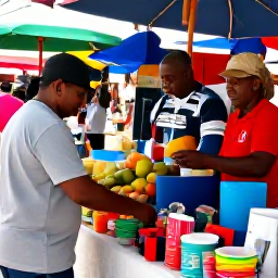 Caribbean Holidays, Caribbean Retirement, Retired visitors exploring a colourful Caribbean market with local crafts, fruit stalls and friendly vendors