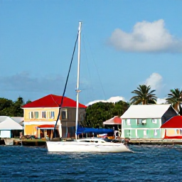 Caribbean Holidays, Caribbean Sailing, Colourful Caribbean harbour with sailing yachts, traditional waterfront buildings and a lively but relaxed island atmosphere