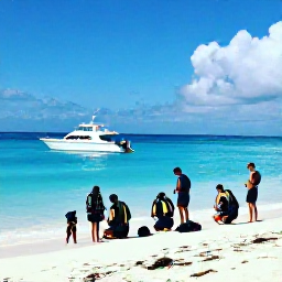 Caribbean Holidays, Caribbean Scuba Diving, A friendly Caribbean dive centre beside a sandy beach, with scuba gear, instructors and holidaymakers preparing for a boat dive
