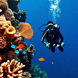 Caribbean Holidays, Caribbean Scuba Diving, Experienced scuba diver swimming along a Caribbean wall dive with coral, sponges and schools of tropical fish in deep blue water