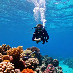 Caribbean Holidays, Caribbean Scuba Diving, Scuba diver exploring a colourful Caribbean coral reef in clear turquoise water, tropical fish and sunlight filtering from the surface