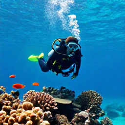 Caribbean Holidays, Caribbean Scuba Diving, Scuba diver exploring a colourful Caribbean coral reef in clear turquoise water, with tropical fish and sunlight filtering from the surface