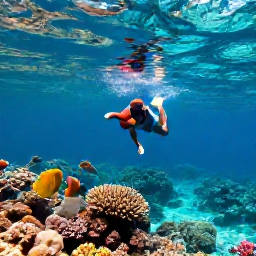 Caribbean Holidays, Caribbean Snorkelling, A traveller snorkelling in clear turquoise Caribbean water above a colourful coral reef with tropical fish