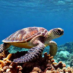 Caribbean Holidays, Caribbean Snorkelling, Close-up underwater view of tropical Caribbean fish, sea turtle and healthy coral reef in clear blue water