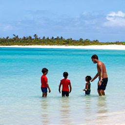 Caribbean Holidays, Caribbean Snorkelling, Family enjoying safe Caribbean snorkelling in shallow, clear water near a sandy beach, with an instructor nearby
