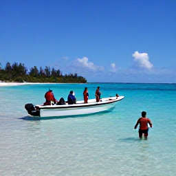 Caribbean Holidays, Caribbean Snorkelling, Small guided snorkelling boat anchored beside a quiet Caribbean island bay, passengers preparing to enter clear blue water