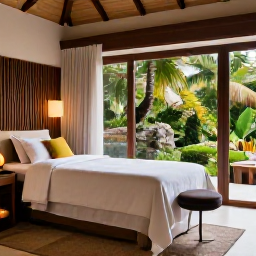 Caribbean Holidays, Caribbean Spa Breaks, Elegant Caribbean spa treatment room overlooking a tropical garden, natural textures, candles and a peaceful atmosphere