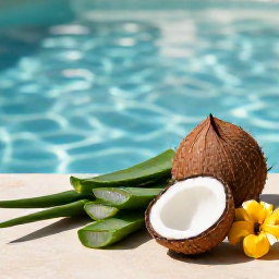 Caribbean Holidays, Caribbean Spa Treatments, A spa facial and natural Caribbean ingredients including aloe vera, coconut oil and tropical fruit arranged beside a calm pool