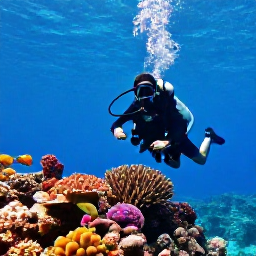 Caribbean Holidays, Caribbean Sporting Holidays, Beginner scuba diver exploring a colourful Caribbean coral reef with tropical fish in clear blue water