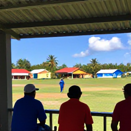 Caribbean Holidays, Caribbean Sporting Holidays, Local Caribbean cricket match on a sunny village ground, spectators under shade and colourful island surroundings