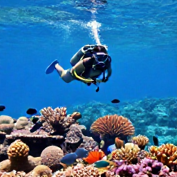 Caribbean Holidays, Caribbean Sporting Holidays, People snorkelling and scuba diving above a colourful Caribbean coral reef with tropical fish in clear blue water