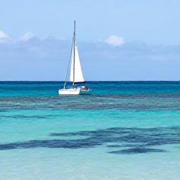 Caribbean Holidays, Caribbean Sporting Holidays, Sailboat and snorkellers in clear Caribbean water near a quiet island beach, with reefs visible beneath the surface
