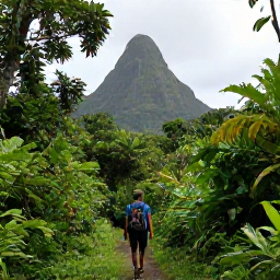 Caribbean Holidays, Caribbean Sporting Holidays, Solo hiker walking along a forest trail towards a Caribbean mountain viewpoint with lush vegetation
