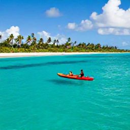 Caribbean Holidays, Caribbean Sporting Holidays, Solo traveller kayaking through clear turquoise Caribbean water beside a green tropical coastline