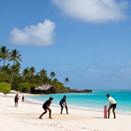 Caribbean Holidays, Caribbean Sporting Holidays, Travellers playing beach cricket beside turquoise Caribbean water, palm trees and a relaxed island atmosphere