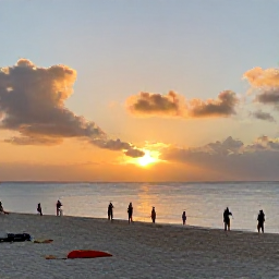 Caribbean Holidays, Caribbean Sports, A relaxed Caribbean resort beside a sandy beach with guests returning from sporting activities at sunset