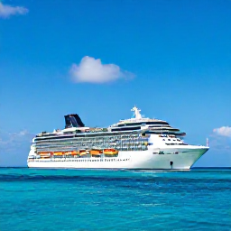 Caribbean Holidays, Caribbean Sports Cruises, A modern cruise ship sailing through clear Caribbean water beneath a sunny blue sky